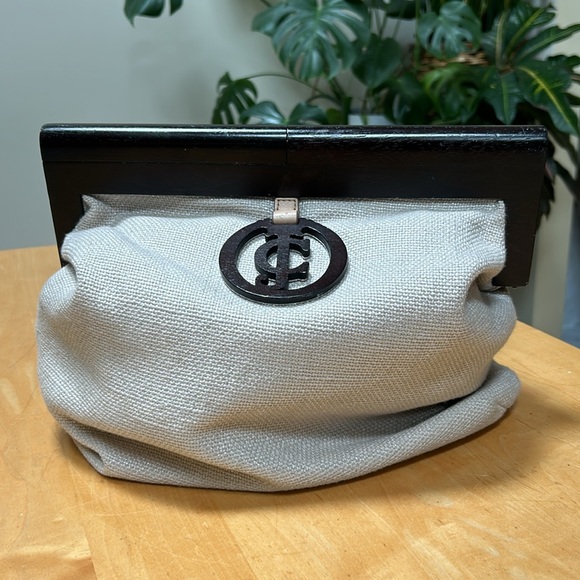 Juicy Couture Crossbody Hessian Canvas Wooden doctor bag with detachable strap - Picture 4 of 13